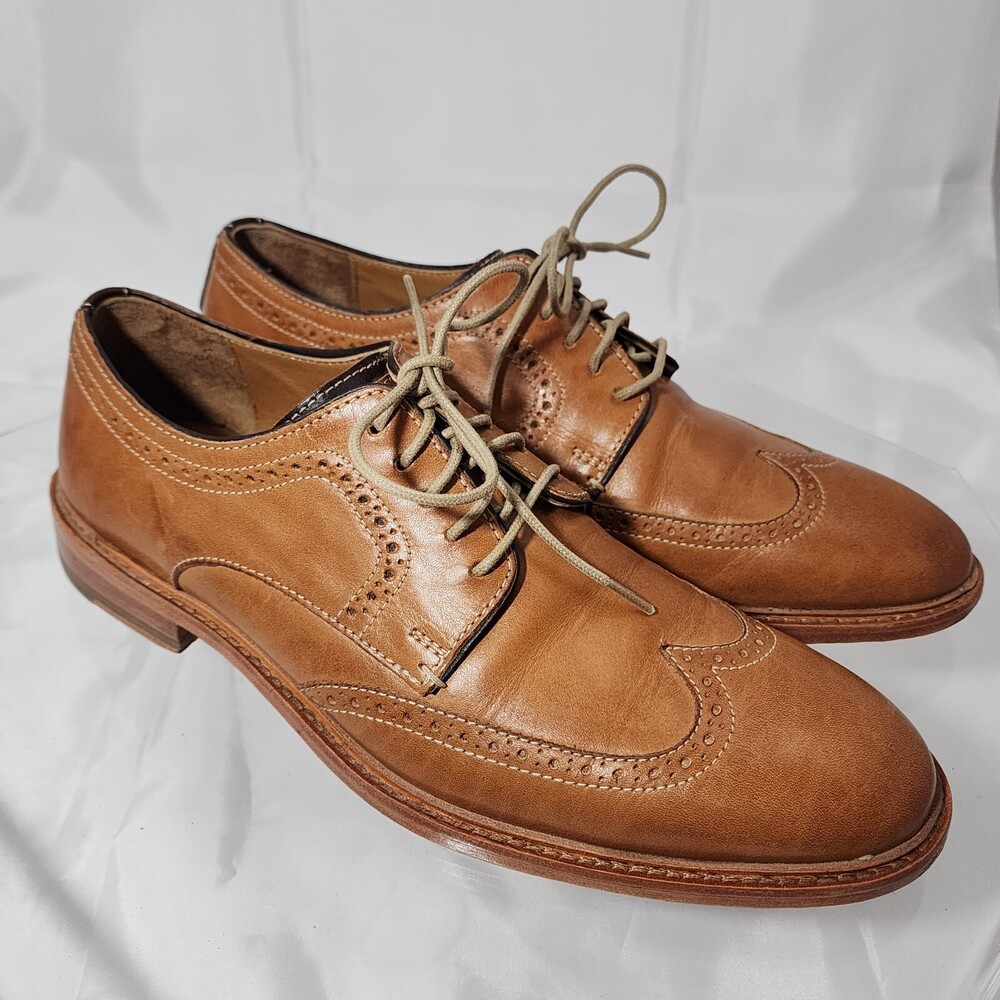 Johnston & Murphy 9.5 M Wingtip Brogue Sheepskin Leather Dress Shoes Tan Leather